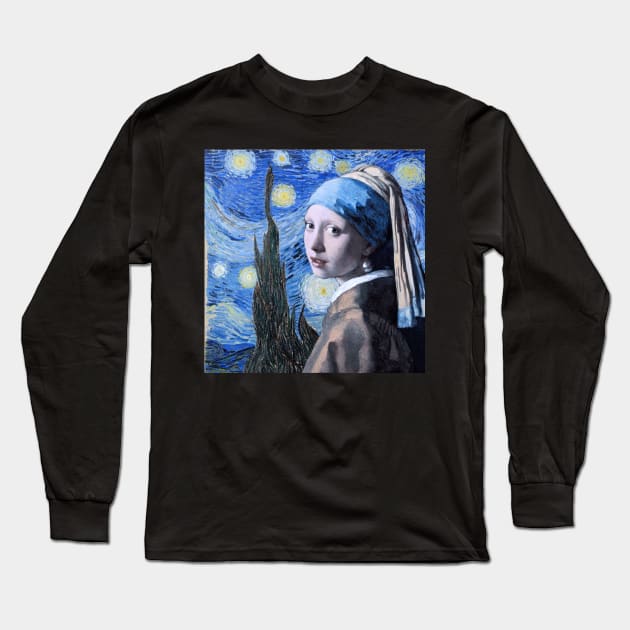 Girl with pearl earring and the starry night T-Shirt Long Sleeve T-Shirt by RusticVintager